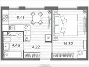 ЖК «Plus Пулковский», планировка 1-комнатной квартиры, 34.41 м²
