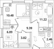 ЖК «БелАрт», планировка 1-комнатной квартиры, 44.26 м²