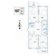 ЖК «Lotos Club», планировка 3-комнатной квартиры, 97.90 м²
