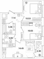ЖК «БелАрт», планировка 2-комнатной квартиры, 49.80 м²