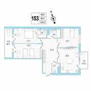 ЖК «Lotos Club», планировка 3-комнатной квартиры, 104.50 м²