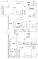 ЖК «Академик», планировка 3-комнатной квартиры, 79.67 м²