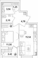 ЖК «Cube», планировка 1-комнатной квартиры, 40.53 м²