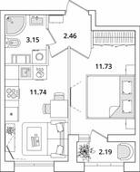 ЖК «БелАрт», планировка 1-комнатной квартиры, 30.18 м²