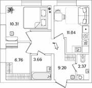 ЖК «БелАрт», планировка 1-комнатной квартиры, 43.34 м²
