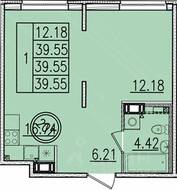 МЖК «Образцовый квартал 13», планировка 1-комнатной квартиры, 39.55 м²