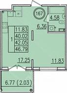 МЖК «Образцовый квартал 13», планировка 1-комнатной квартиры, 40.02 м²
