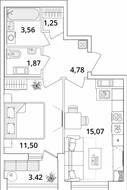 ЖК «Cube», планировка 1-комнатной квартиры, 39.74 м²