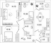 ЖК «БелАрт», планировка 3-комнатной квартиры, 67.25 м²