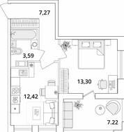 ЖК «Cube», планировка 1-комнатной квартиры, 40.19 м²