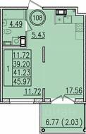 МЖК «Образцовый квартал 13», планировка 1-комнатной квартиры, 39.20 м²