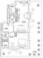 ЖК «БелАрт», планировка 2-комнатной квартиры, 54.27 м²