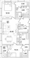 ЖК «БелАрт», планировка 2-комнатной квартиры, 77.13 м²