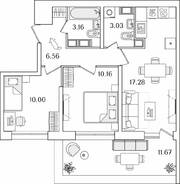 ЖК «БелАрт», планировка 2-комнатной квартиры, 53.69 м²