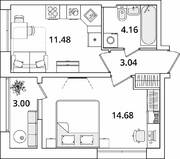 ЖК «БелАрт», планировка 1-комнатной квартиры, 34.86 м²