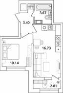 ЖК «БелАрт», планировка 1-комнатной квартиры, 35.35 м²