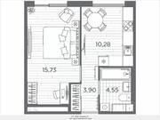 ЖК «Plus Пулковский», планировка 1-комнатной квартиры, 34.46 м²