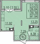 МЖК «Образцовый квартал 13», планировка 1-комнатной квартиры, 36.84 м²