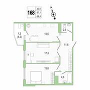 ЖК «Lotos Club», планировка 2-комнатной квартиры, 68.20 м²