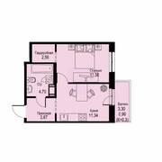 ЖК «ID Кудрово», планировка 1-комнатной квартиры, 35.04 м²