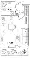 ЖК «БелАрт», планировка студии, 28.61 м²