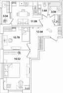 ЖК «БелАрт», планировка 2-комнатной квартиры, 60.73 м²