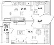ЖК «Академик», планировка 1-комнатной квартиры, 31.94 м²
