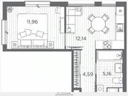 ЖК «Plus Пулковский», планировка 1-комнатной квартиры, 33.85 м²