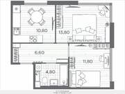 ЖК «Plus Пулковский», планировка 2-комнатной квартиры, 47.80 м²