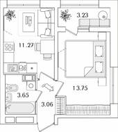 ЖК «БелАрт», планировка 1-комнатной квартиры, 33.35 м²