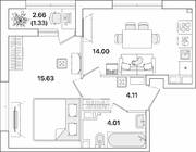 ЖК «Академик», планировка 1-комнатной квартиры, 39.08 м²