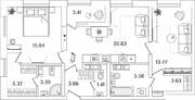 ЖК «БелАрт», планировка 2-комнатной квартиры, 74.59 м²