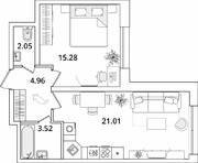 ЖК «БелАрт», планировка 1-комнатной квартиры, 46.82 м²