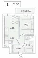 ЖК «Lampo», планировка 1-комнатной квартиры, 31.30 м²
