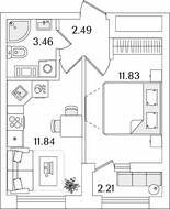 ЖК «БелАрт», планировка 1-комнатной квартиры, 30.73 м²