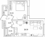 ЖК «БелАрт», планировка 1-комнатной квартиры, 46.33 м²