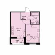 ЖК «ID Кудрово», планировка 1-комнатной квартиры, 36.40 м²