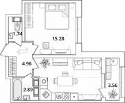 ЖК «БелАрт», планировка 1-комнатной квартиры, 43.21 м²