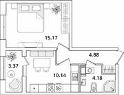 ЖК «БелАрт», планировка 1-комнатной квартиры, 36.06 м²