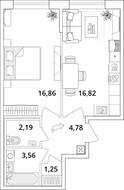 ЖК «Cube», планировка 1-комнатной квартиры, 45.46 м²