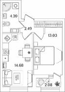 ЖК «БелАрт», планировка 1-комнатной квартиры, 35.44 м²