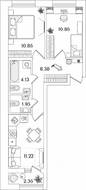 ЖК «БелАрт», планировка 2-комнатной квартиры, 48.58 м²