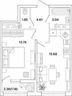 ЖК «Академик», планировка 1-комнатной квартиры, 40.10 м²