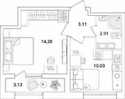 ЖК «БелАрт», планировка 1-комнатной квартиры, 31.96 м²