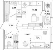 ЖК «Академик», планировка 1-комнатной квартиры, 37.92 м²