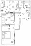 ЖК «БелАрт», планировка 2-комнатной квартиры, 61.49 м²