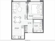 ЖК «Plus Пулковский», планировка 1-комнатной квартиры, 39.08 м²