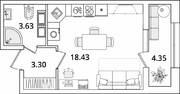 ЖК «БелАрт», планировка студии, 27.54 м²