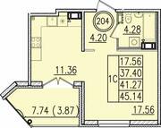 МЖК «Образцовый квартал 13», планировка студии, 37.40 м²
