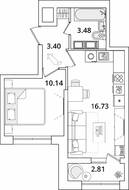 ЖК «БелАрт», планировка 1-комнатной квартиры, 35.16 м²